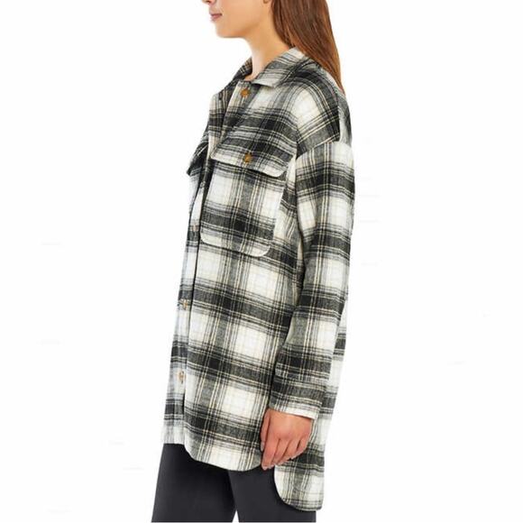 Banana Republic Women's Shirt Jacket Soft Black Plaid Side Pocket Size Large NWT - Picture 7 of 8